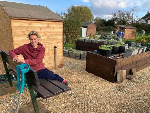 Sarah on her wheelchair friendly plot